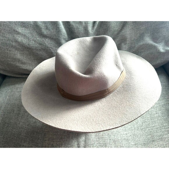 Brixton Messer Wide Brim Wool Felt Fedora Unisex Size Small Tan Beige - Picture 1 of 5